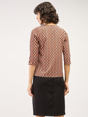 Rhombus Geometric Contrast Detail Top - Multicolor