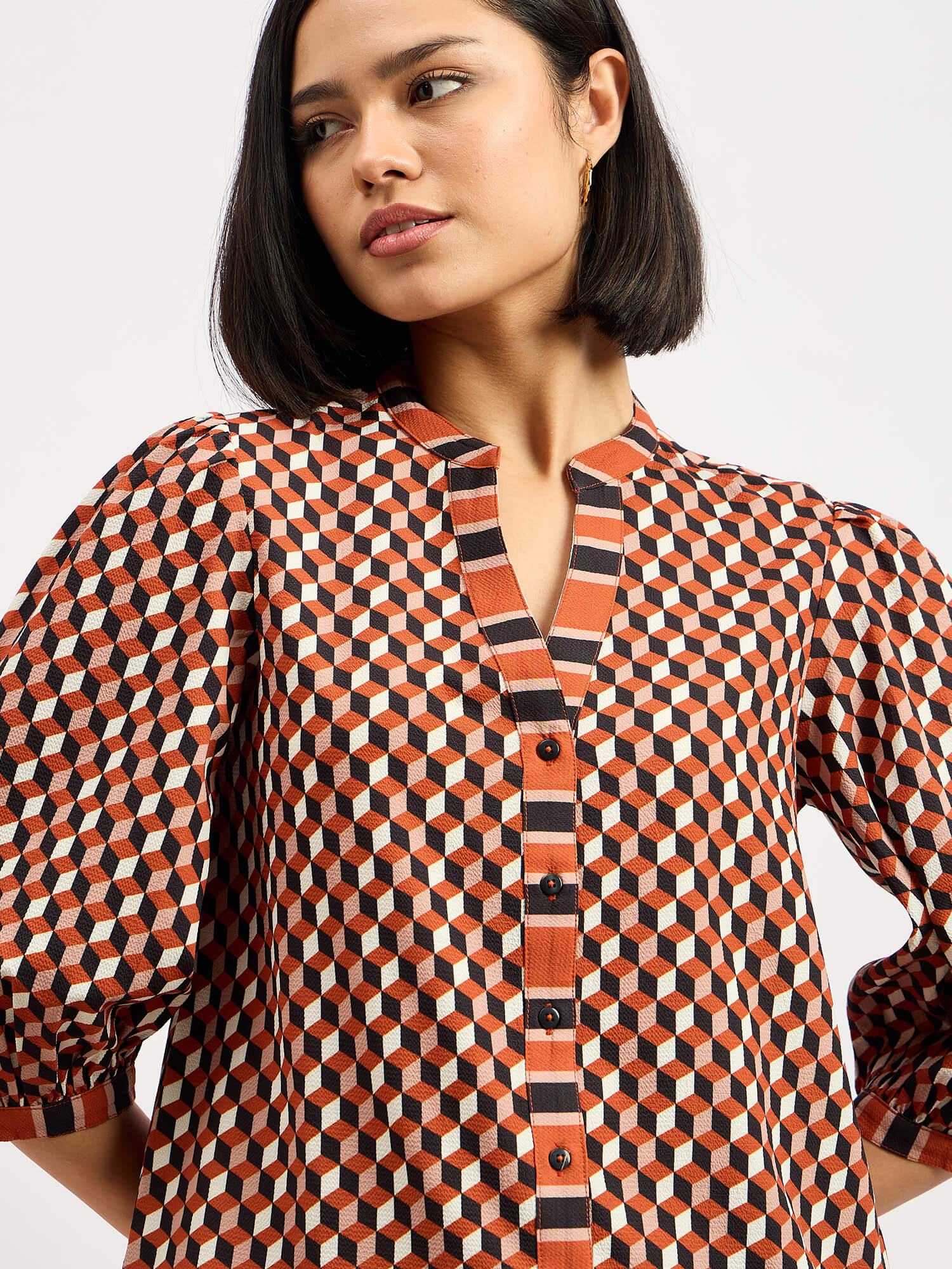 Cuboid Geometric Button Down Top - Multicolor