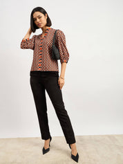 Cuboid Geometric Button Down Top - Multicolor