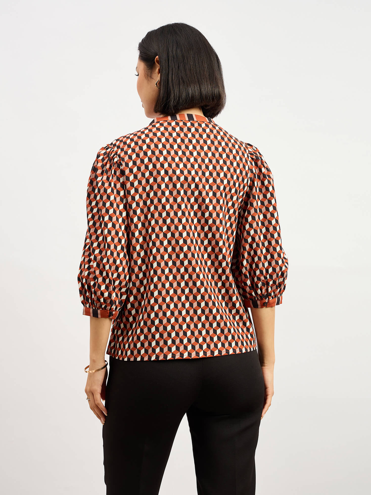 Cuboid Geometric Button Down Top - Multicolor