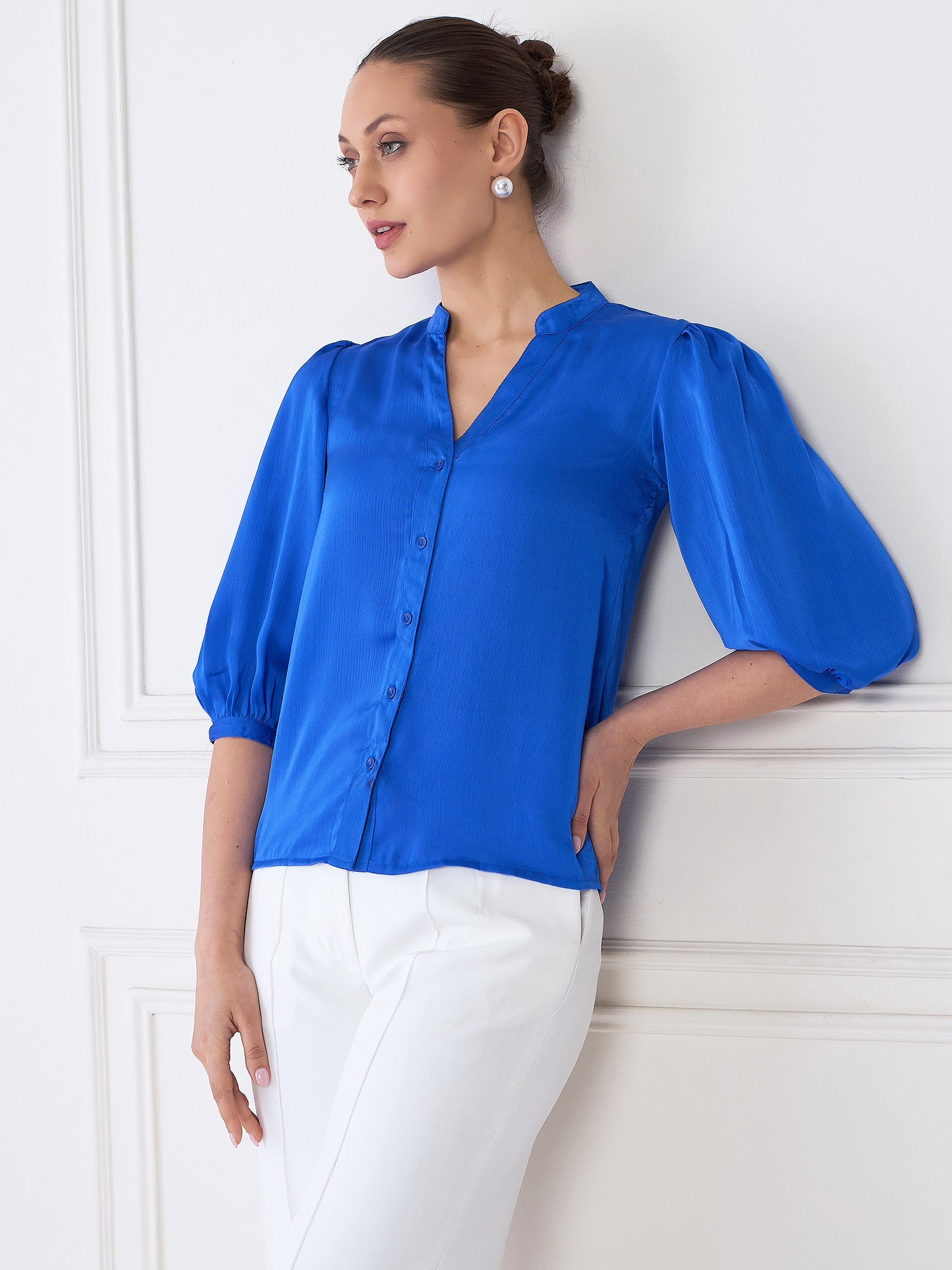 Cuboid Button Down Top - Blue