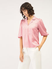 Arc Front Pleat Top - Pink