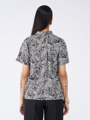 Finley Paisley Neck Tie Top - Black & White