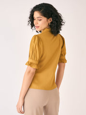 Bellini Tie-Up Neckline Top-Mustard