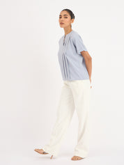 Mulled Wine Pleated Top - Dusty Blue