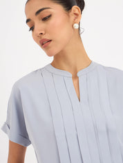 Mulled Wine Pleated Top - Dusty Blue