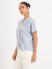 Mulled Wine Pleated Top - Dusty Blue