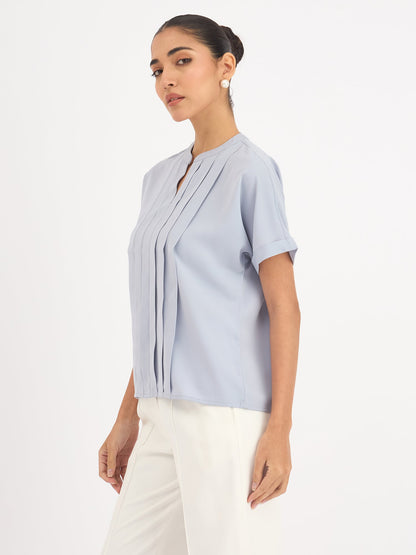 Mulled Wine Pleated Top - Dusty Blue