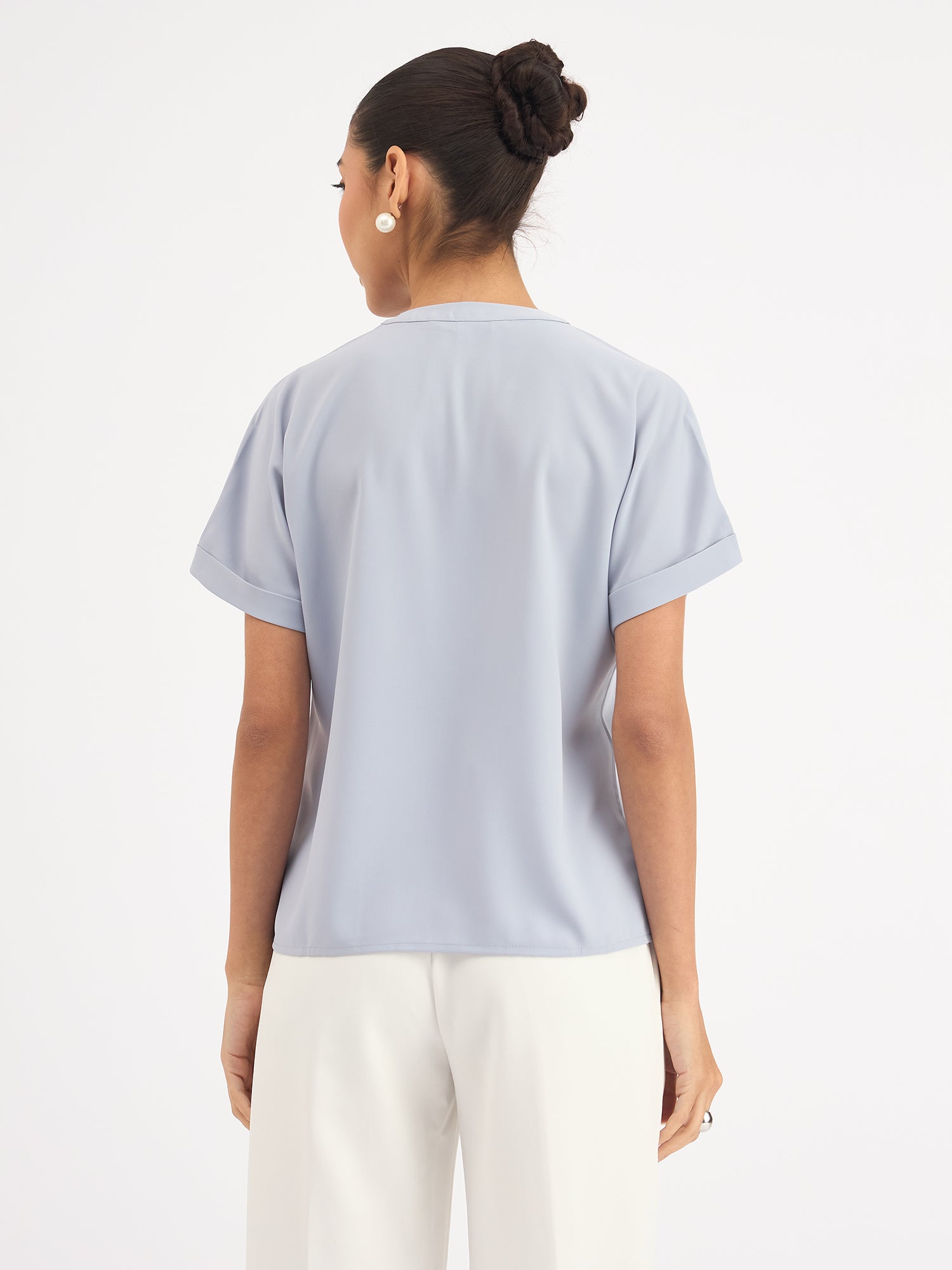 Mulled Wine Pleated Top - Dusty Blue