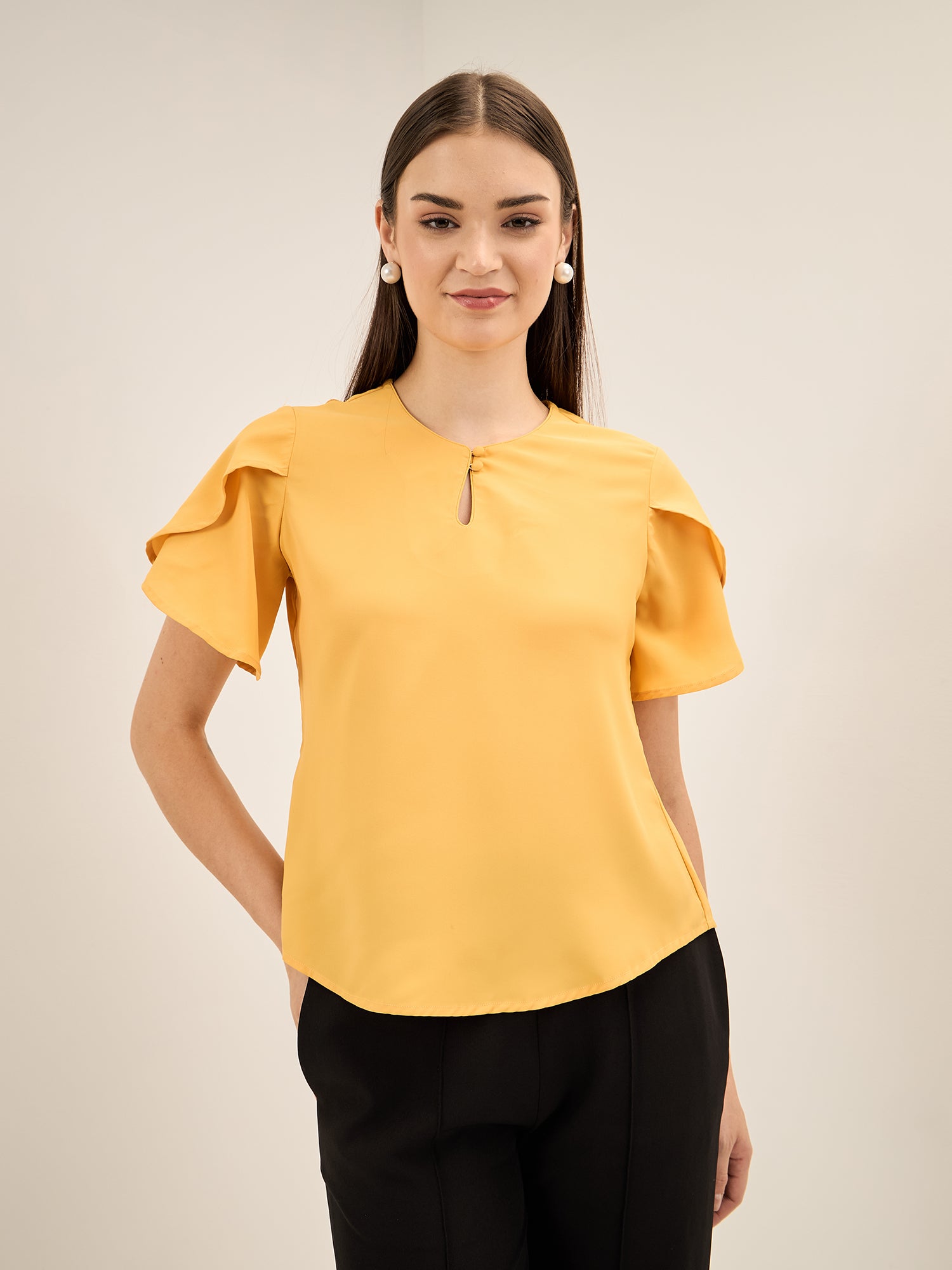 Tiffany Mimosa-Yellow Petal Sleeves Top - Yellow