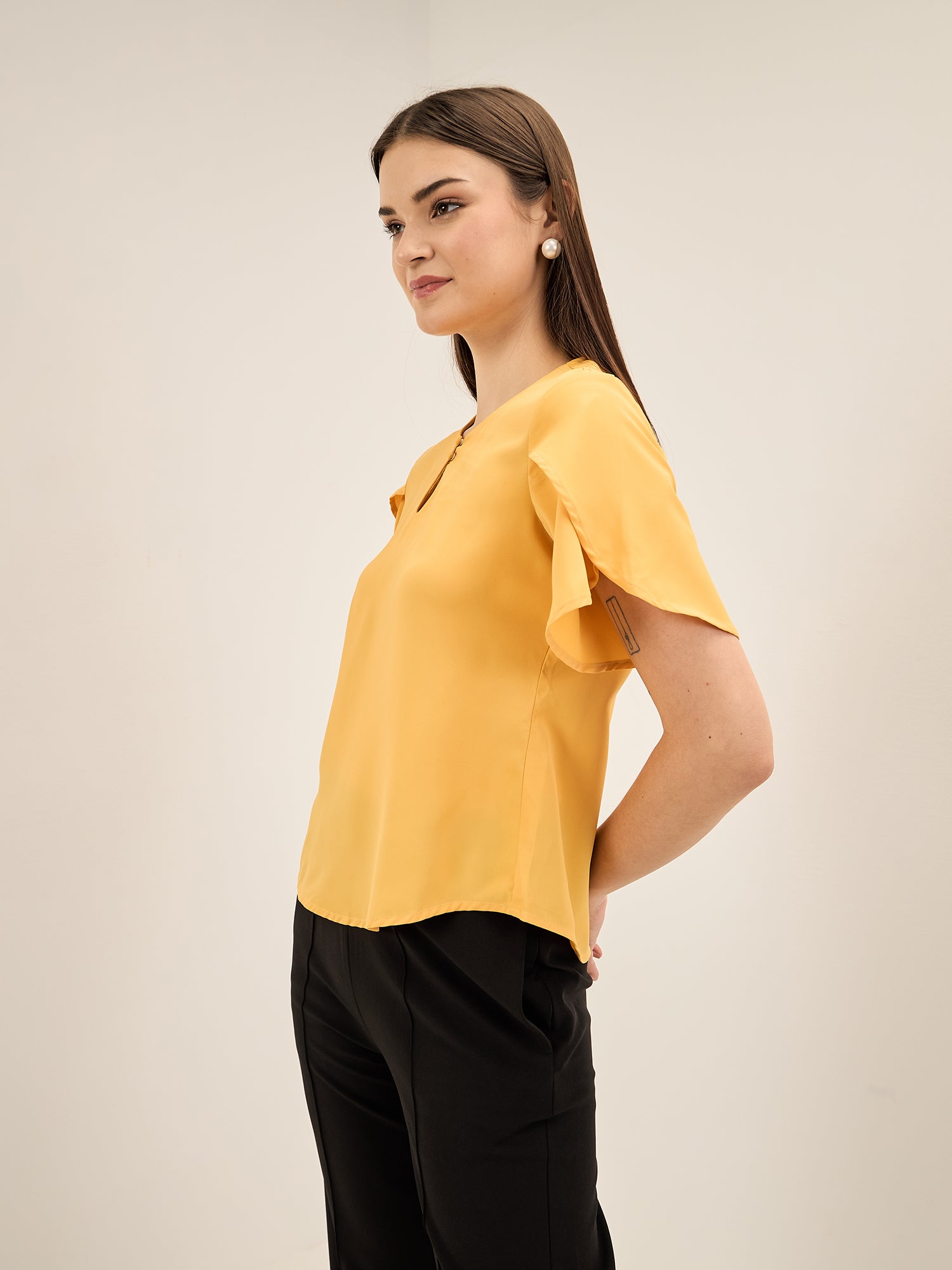 Tiffany Mimosa-Yellow Petal Sleeves Top - Yellow