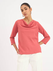 Mermaid Mule Cowl Neck Top - Dark Peach