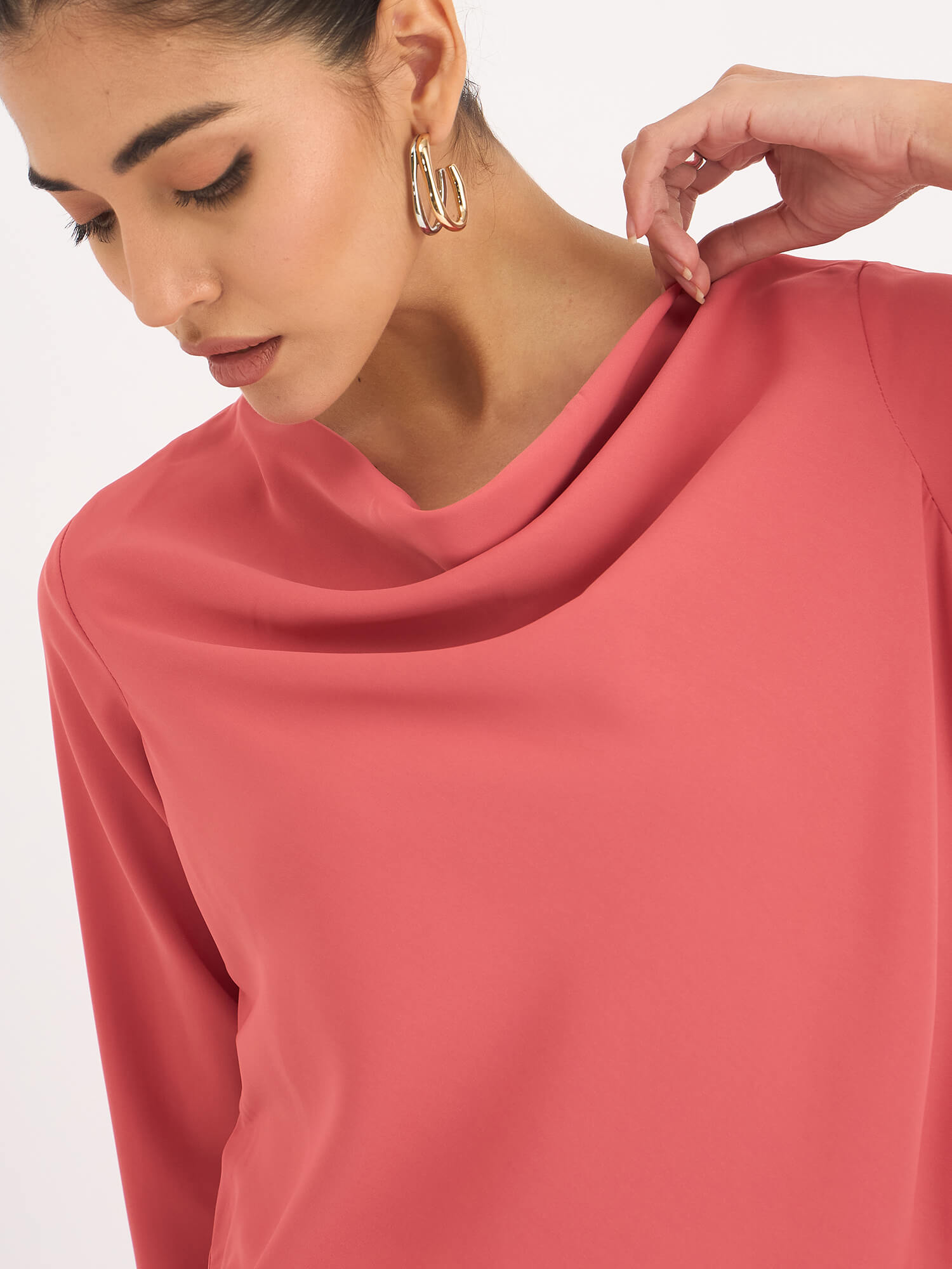 Mermaid Mule Cowl Neck Top - Dark Peach