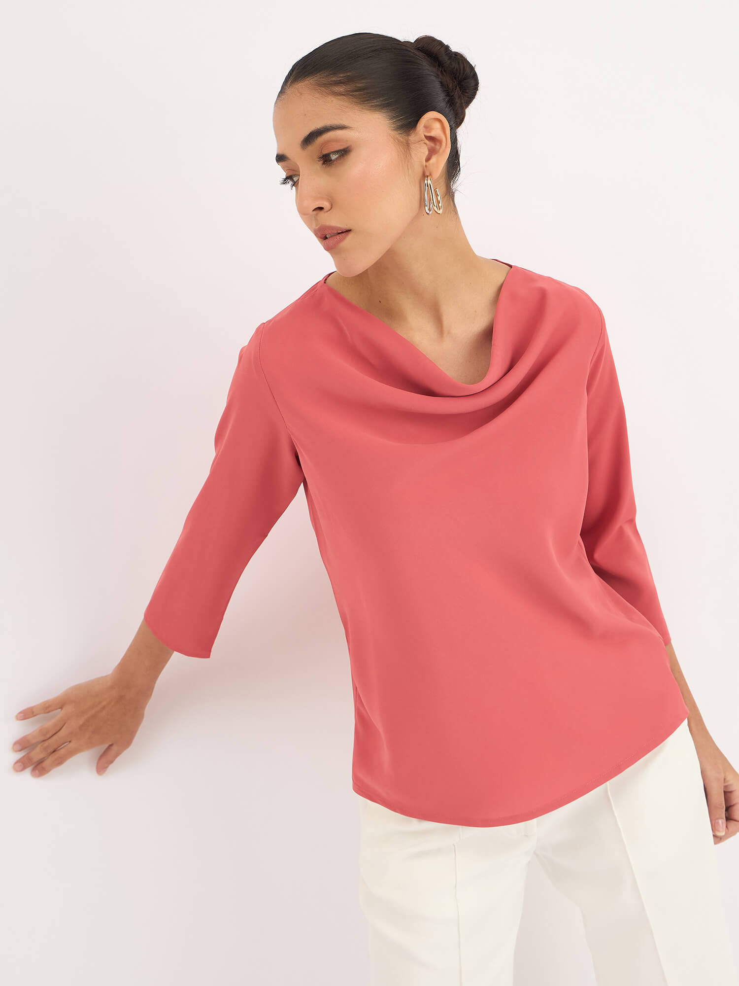 Mermaid Mule Cowl Neck Top - Dark Peach