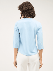 Midnight Kiss Ruffled Neckline Top - Sky Blue