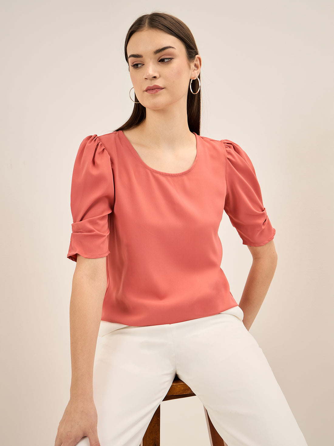 Peach Schnapps Puffed Sleeves Top - Dark Peach