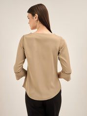 Moonbeam Contrast Piping Top - Taupe & Black