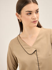 Moonbeam Contrast Piping Top - Taupe & Black