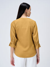 Pansy Gimlet Pintuck Detailing Top-Mustard