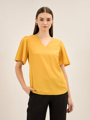 Rio Cosmo-Yellow Flutter Sleeves Top - Yellow