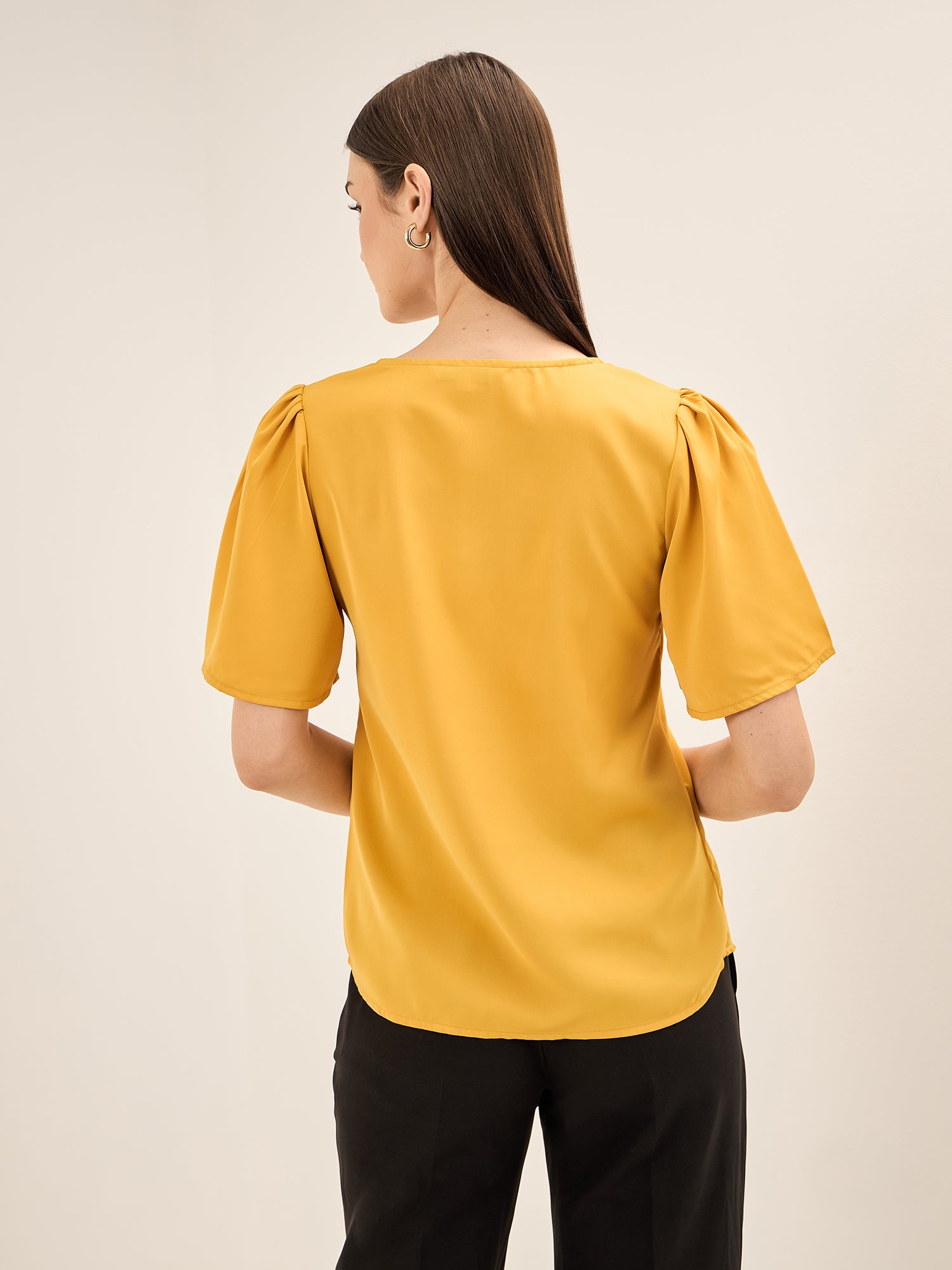 Buy Rio Cosmo-Yellow Flutter Sleeves Top Yellow color Tops For
