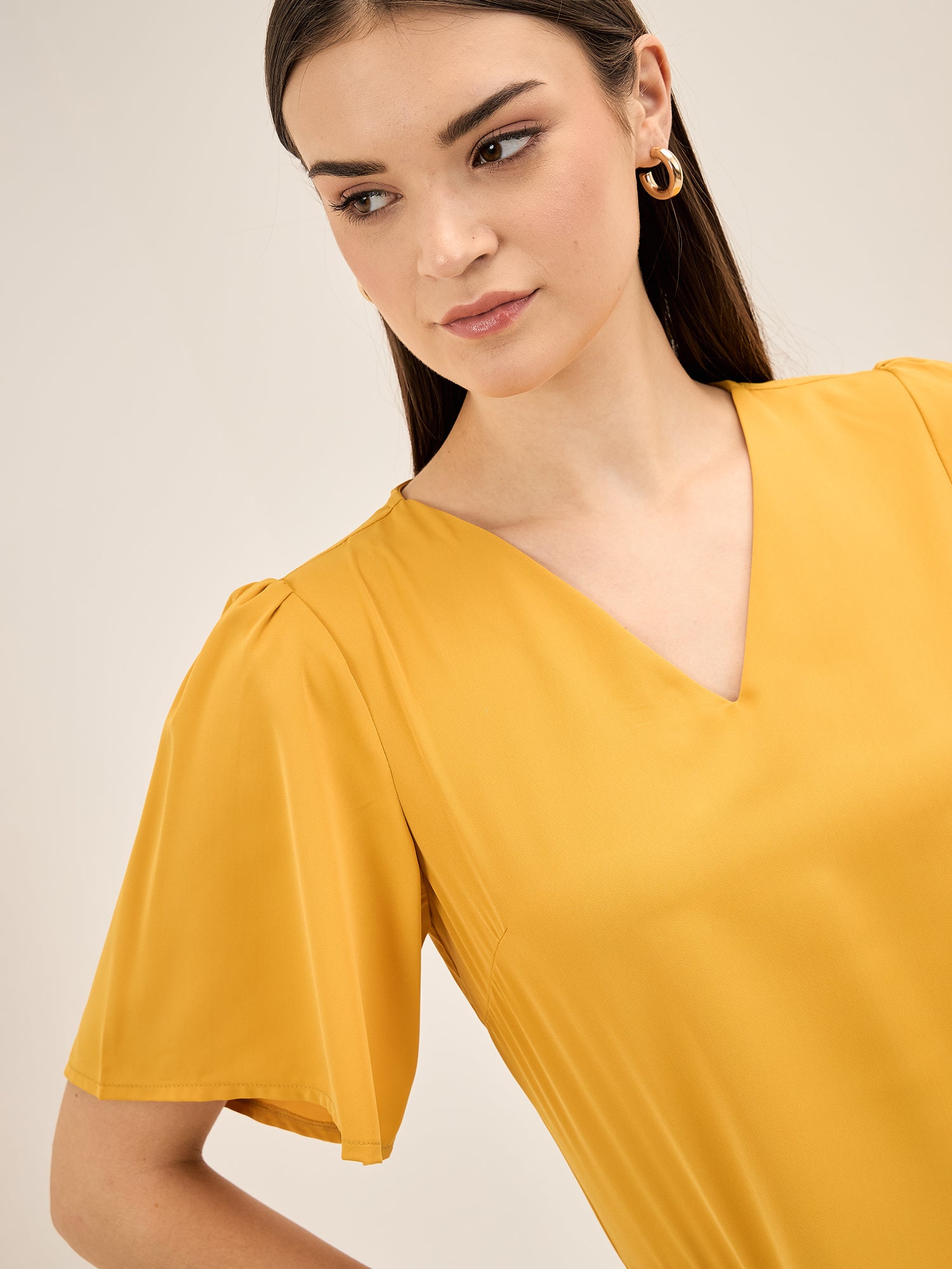 Rio Cosmo-Yellow Flutter Sleeves Top - Yellow