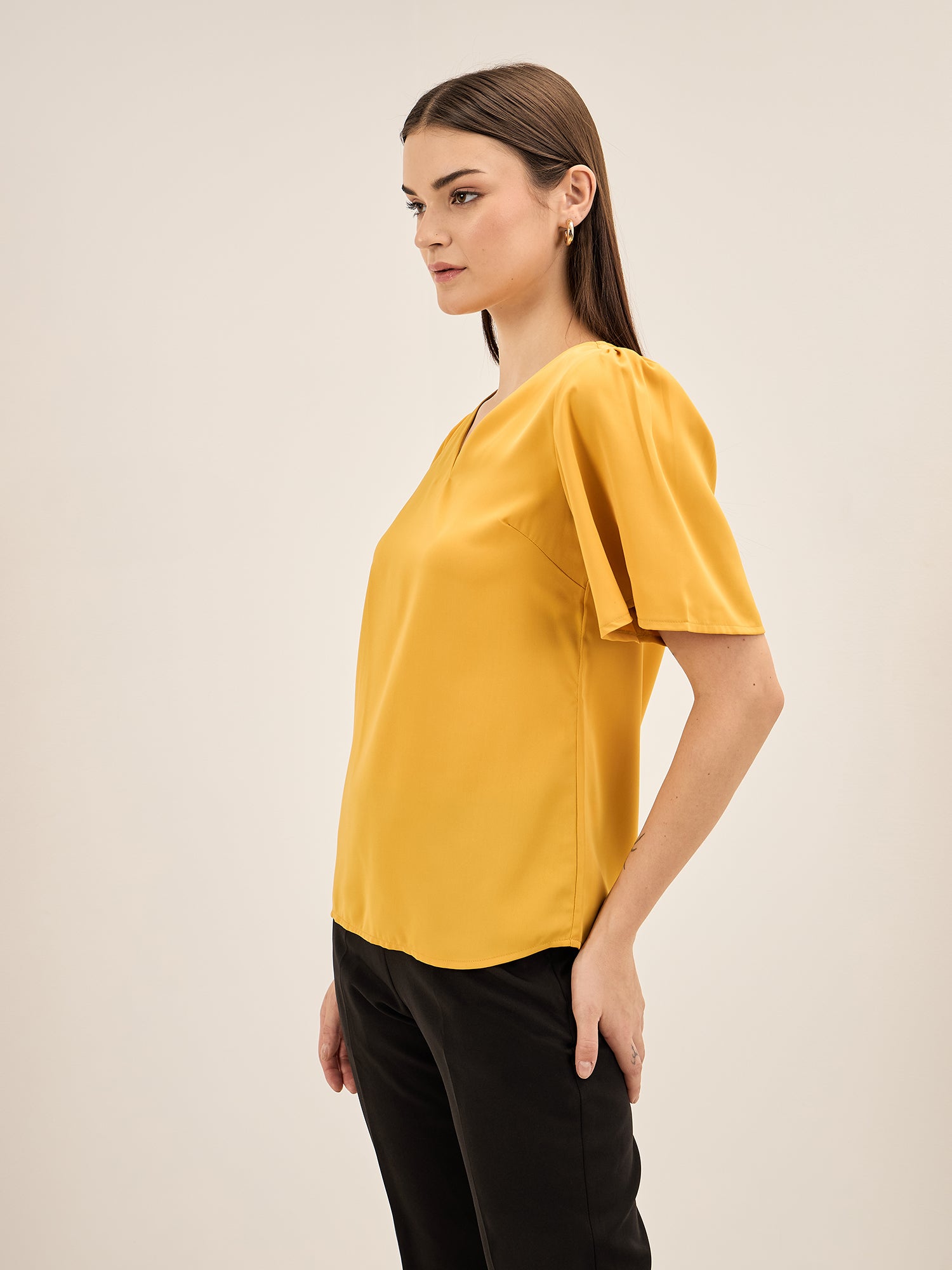 Rio Cosmo-Yellow Flutter Sleeves Top - Yellow