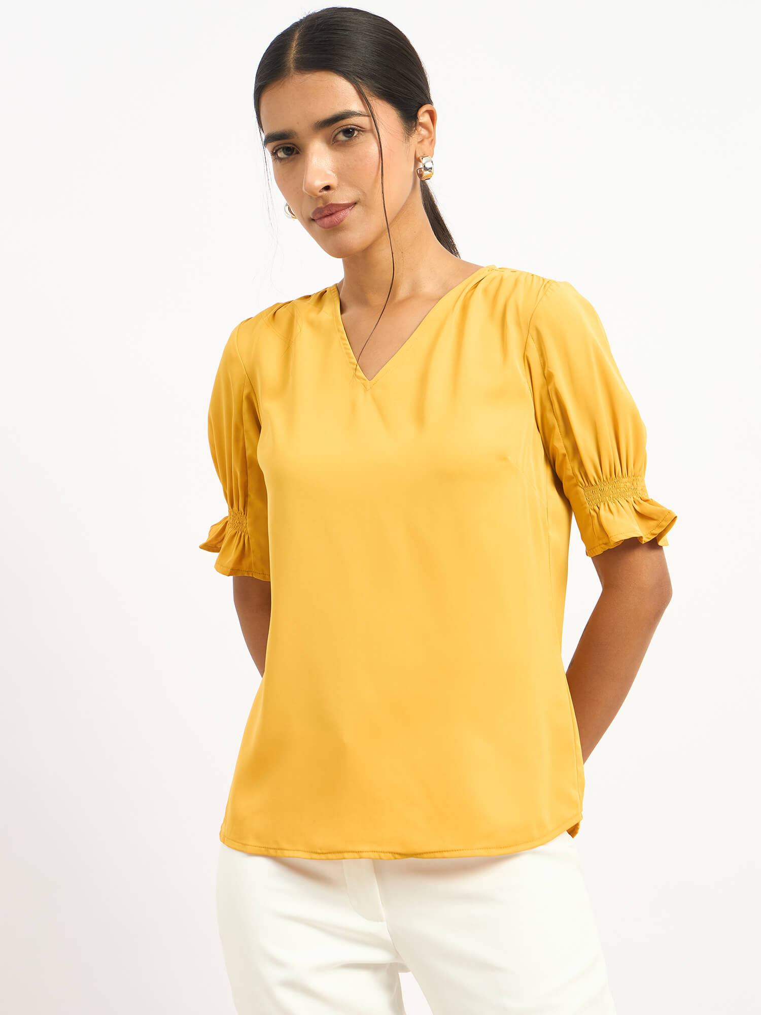 Mango Margarita Smocked Sleeves Top - Yellow