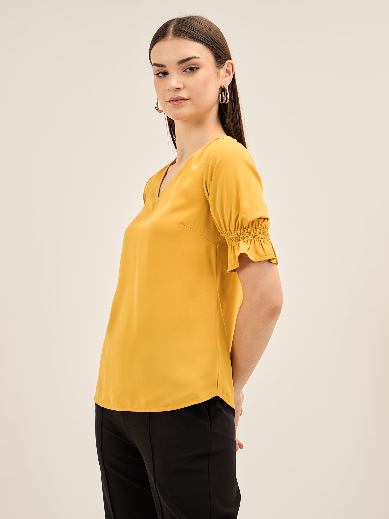 Mango Margarita Smocked Sleeves Top - Yellow