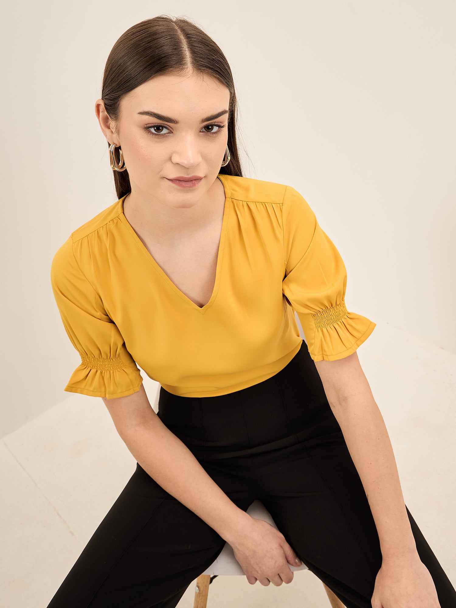 Mango Margarita Smocked Sleeves Top - Yellow