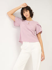 Purple Haze Petal Sleeves Top-Dusty Mauve