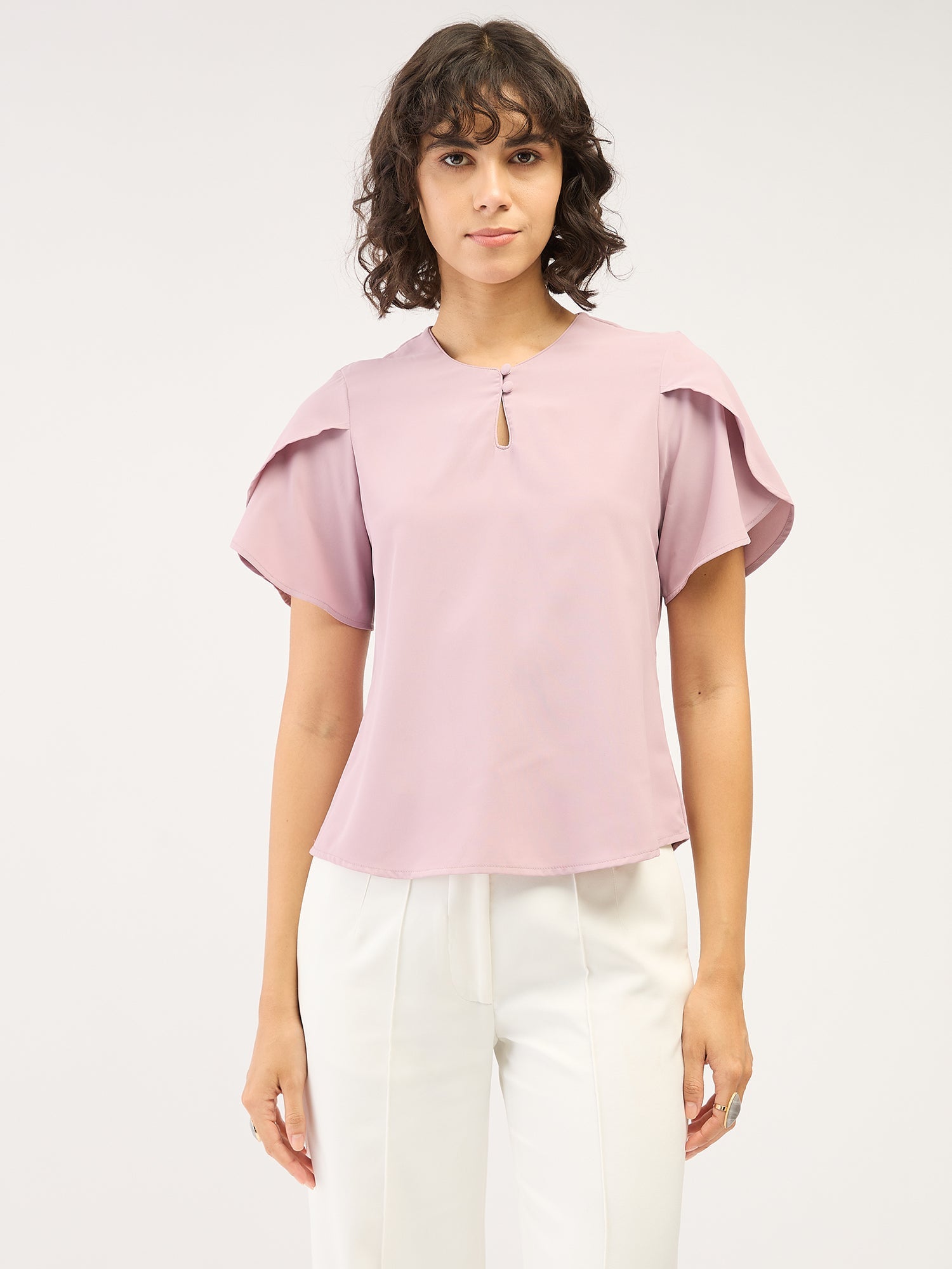 Purple Haze Petal Sleeves Top-Dusty Mauve