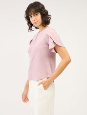 Purple Haze Petal Sleeves Top-Dusty Mauve