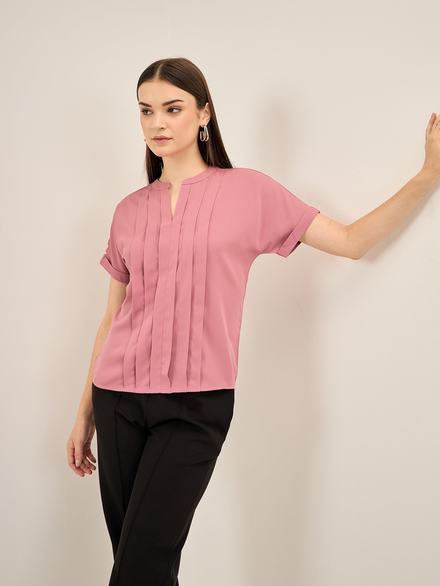 Mulled Wine Pleated Top-Pink