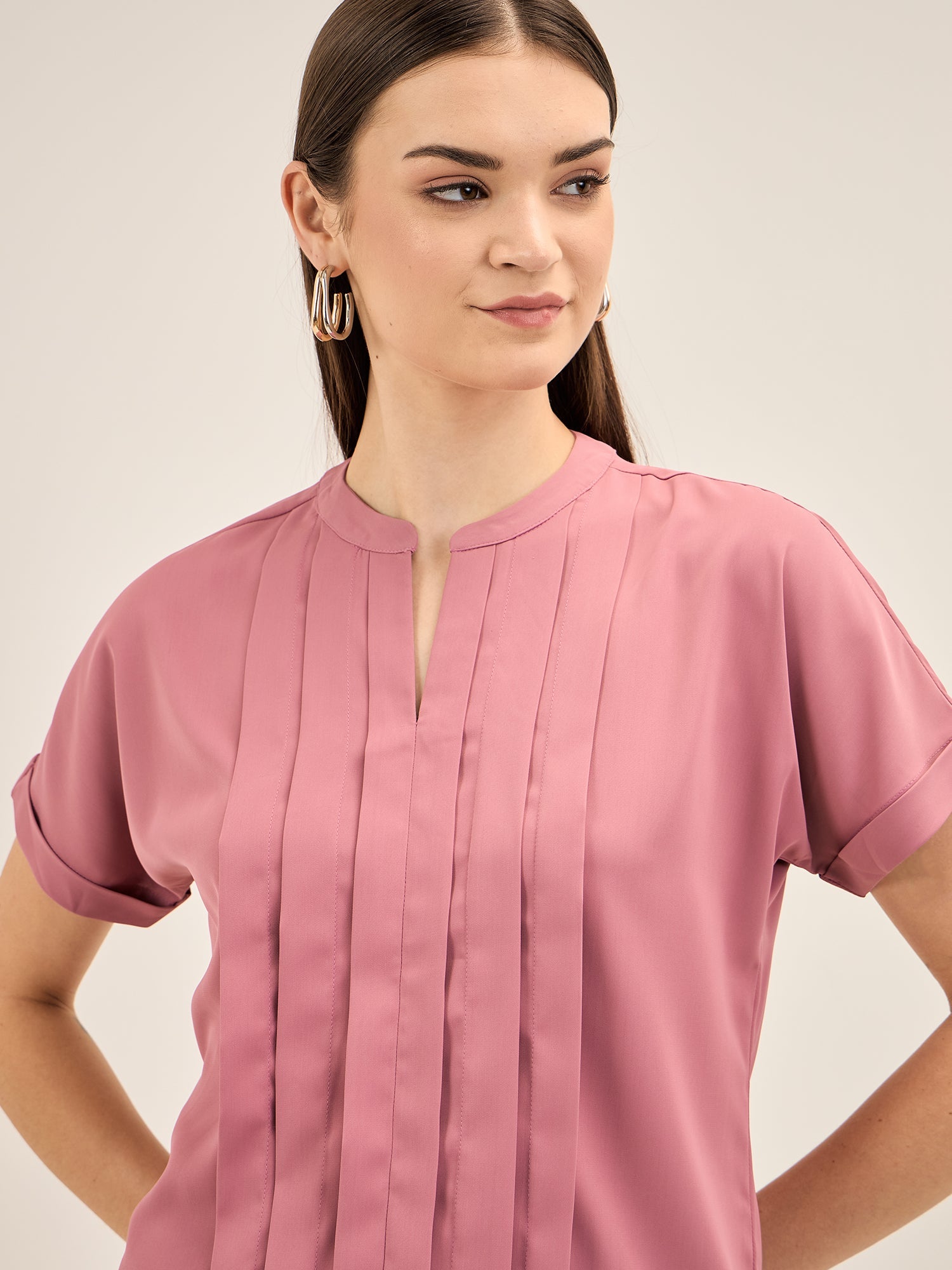 Mulled Wine Pleated Top-Pink