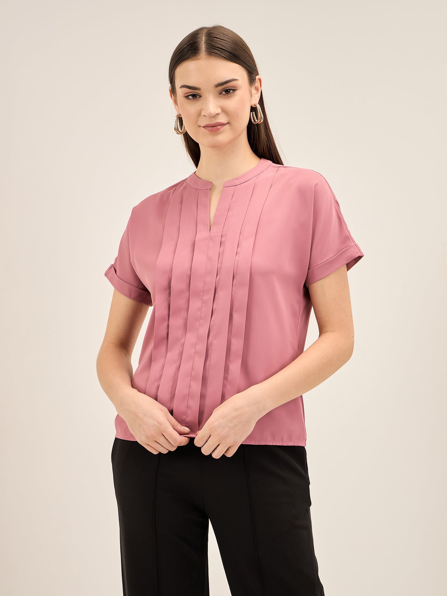 Mulled Wine Pleated Top-Pink