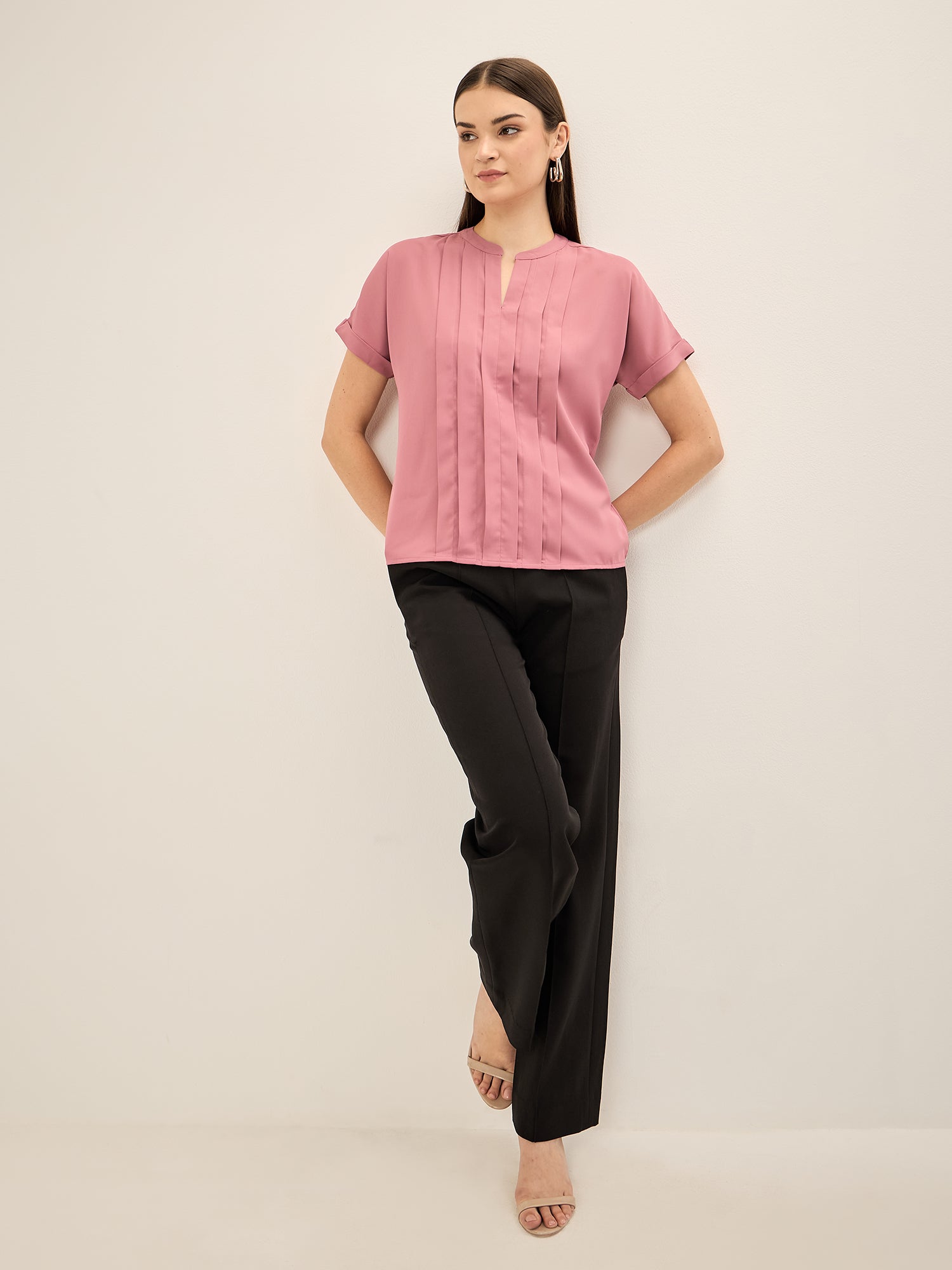 Mulled Wine Pleated Top-Pink