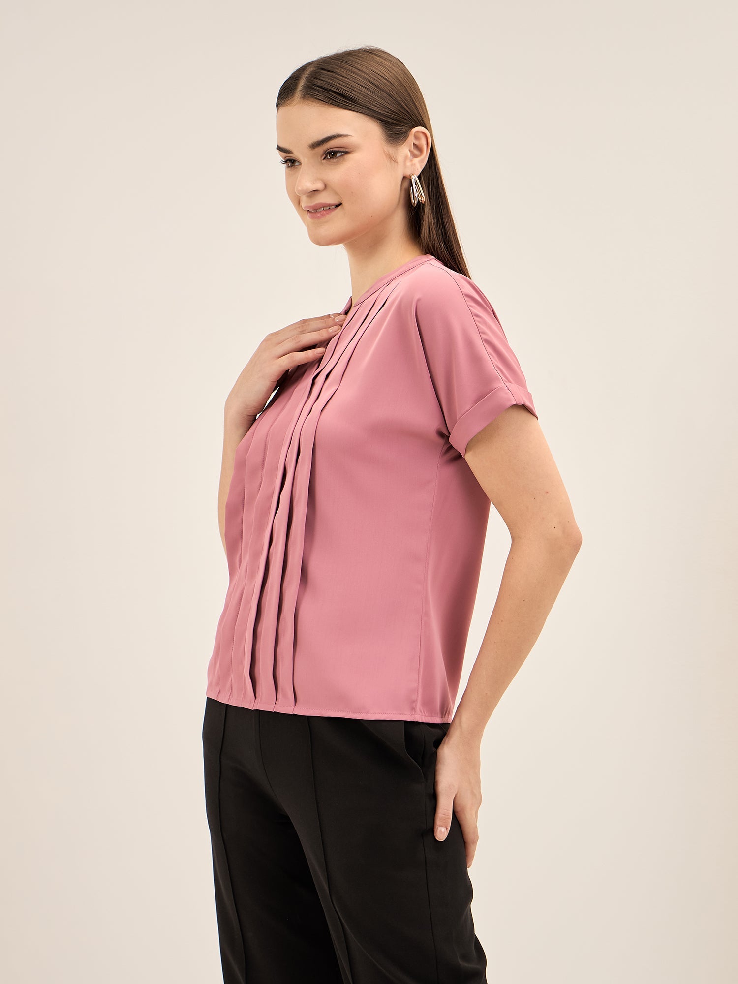 Mulled Wine Pleated Top-Pink