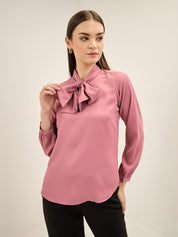 Strawberry Sangria Neck Tie Top-Mauve-Pink