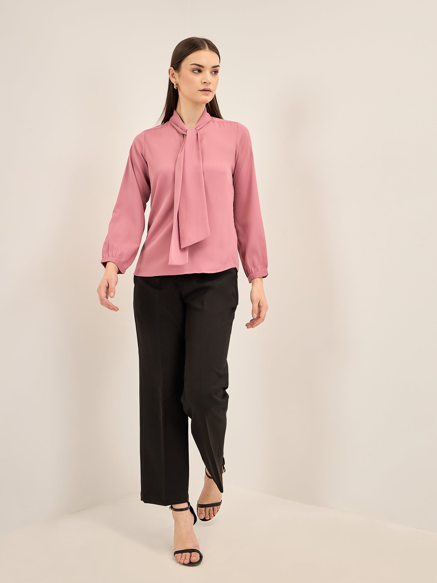 Strawberry Sangria Neck Tie Top-Mauve-Pink