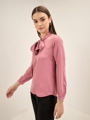 Strawberry Sangria Neck Tie Top-Mauve-Pink