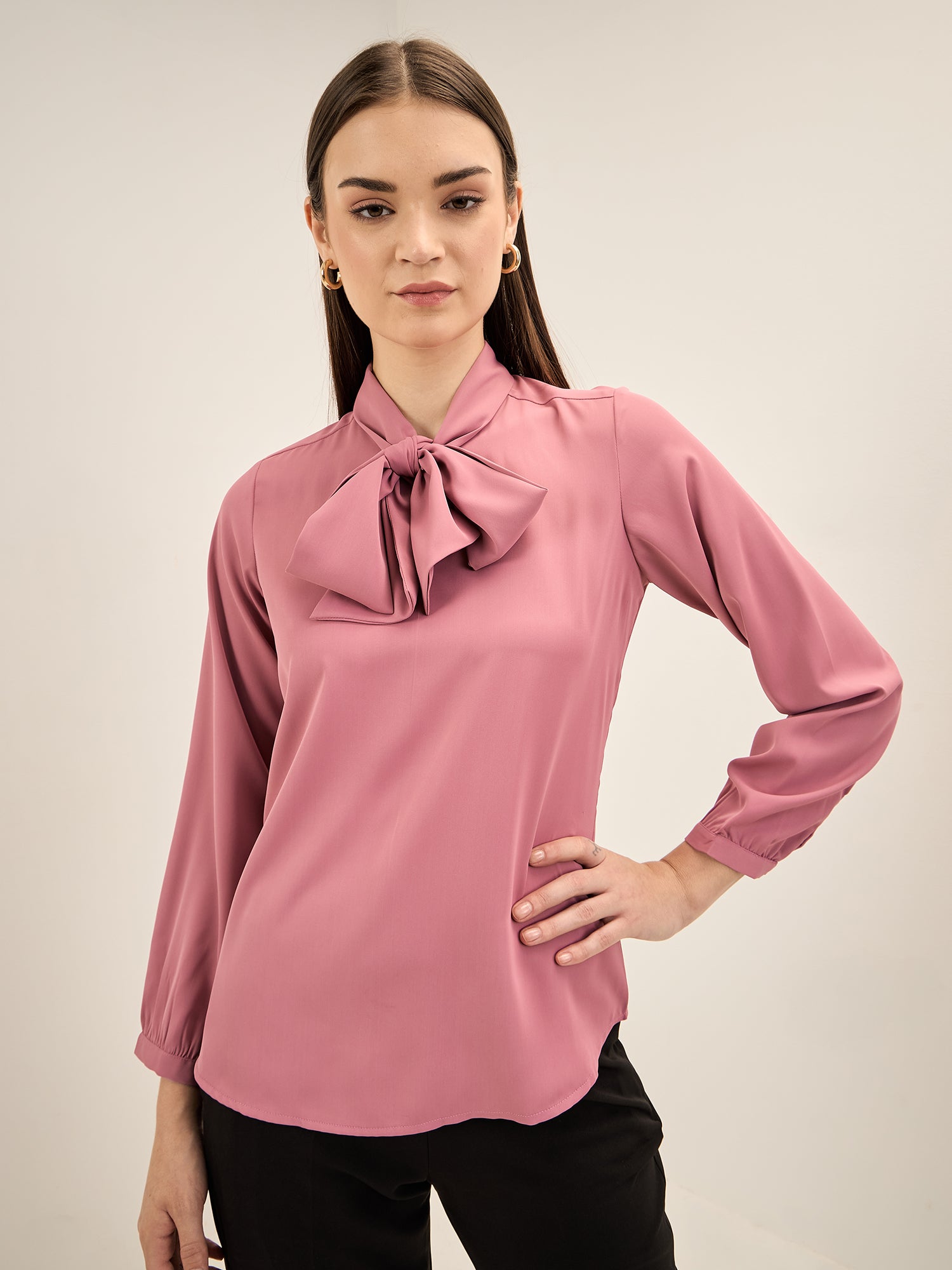 Strawberry Sangria Neck Tie Top-Mauve-Pink