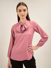 Strawberry Sangria Neck Tie Top-Mauve-Pink