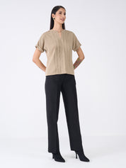 Mulled Wine Pleated Top-Taupe