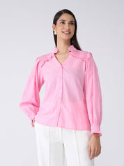 Mabel Gingham Button Down Top-Pink