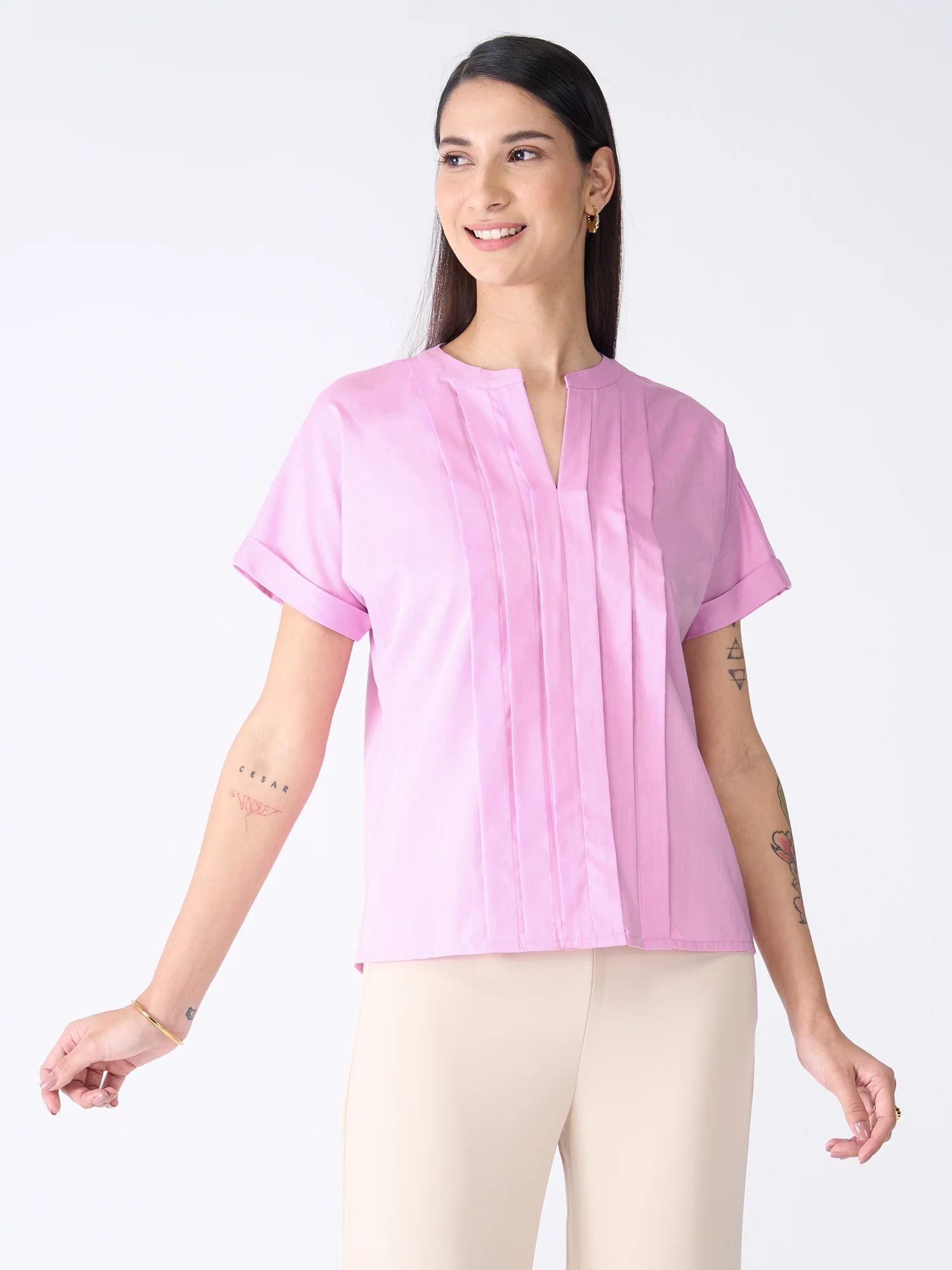 Mulled Wine Pleated Top-Lilac