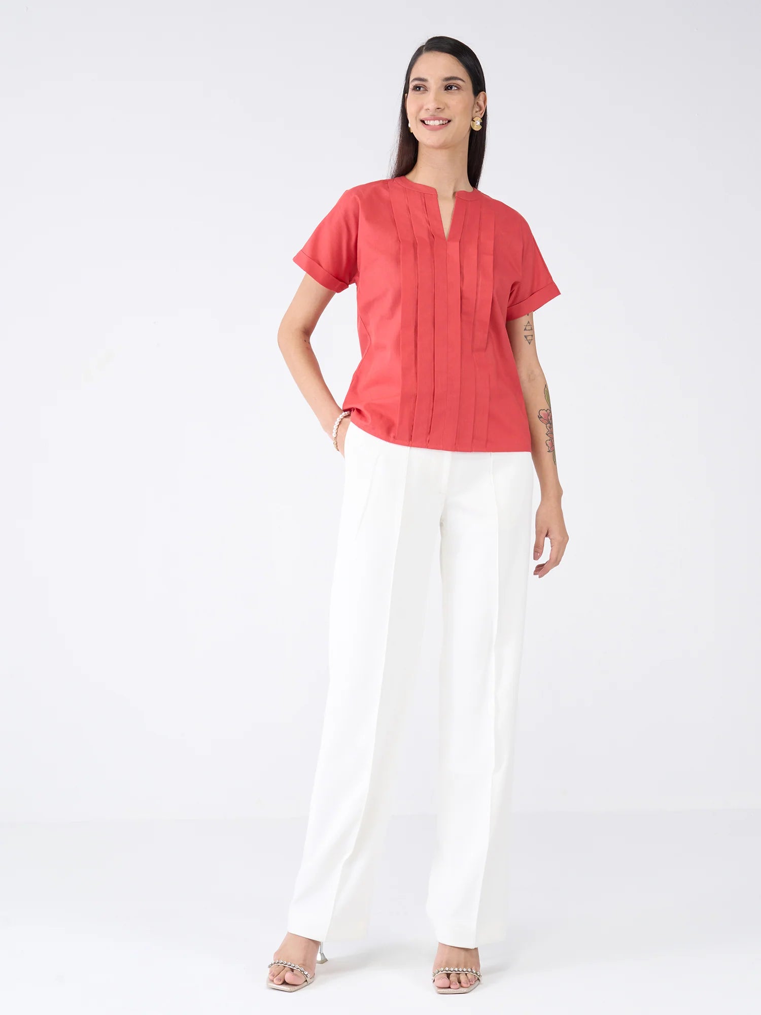 Mulled Wine Pleated Top-Candy Red