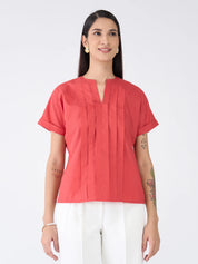 Mulled Wine Pleated Top-Candy Red