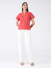 Mulled Wine Pleated Top-Candy Red