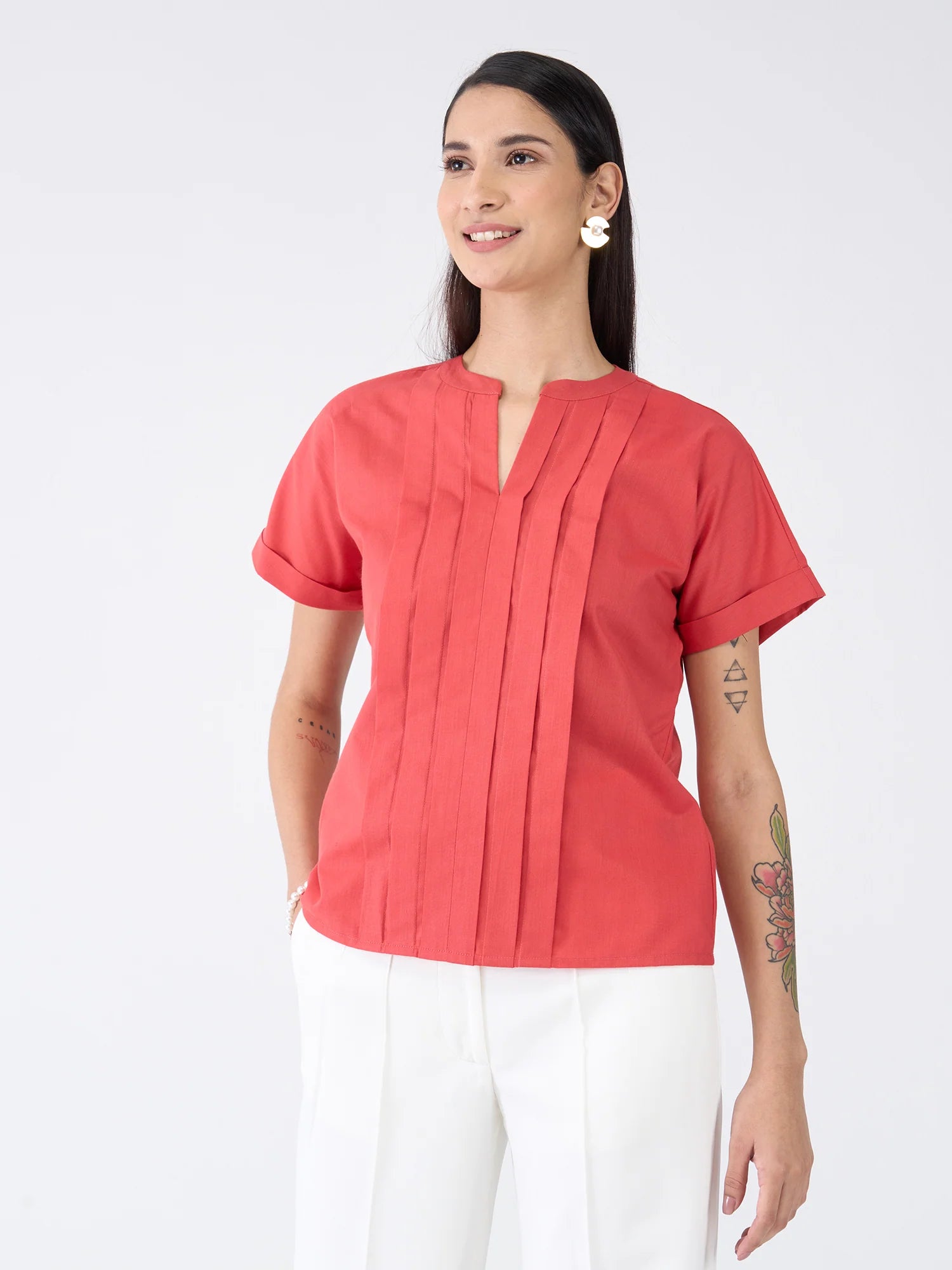 Mulled Wine Pleated Top-Candy Red